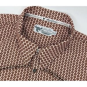 Cowboy Hardware Western Shirt Men's XXL Snap Front Brown Geometric Cowboy